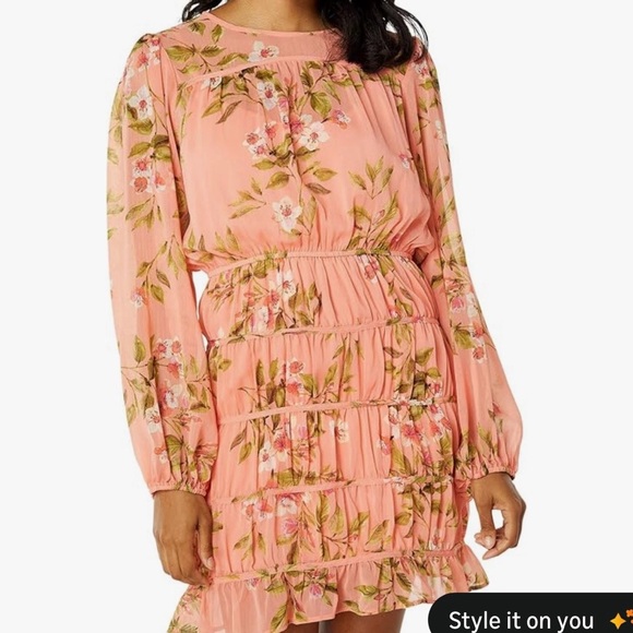 Lost + Wander Dresses & Skirts - Lost + Wander Sunset Fleurs Mini Dress coral floral tiered ruffles medium